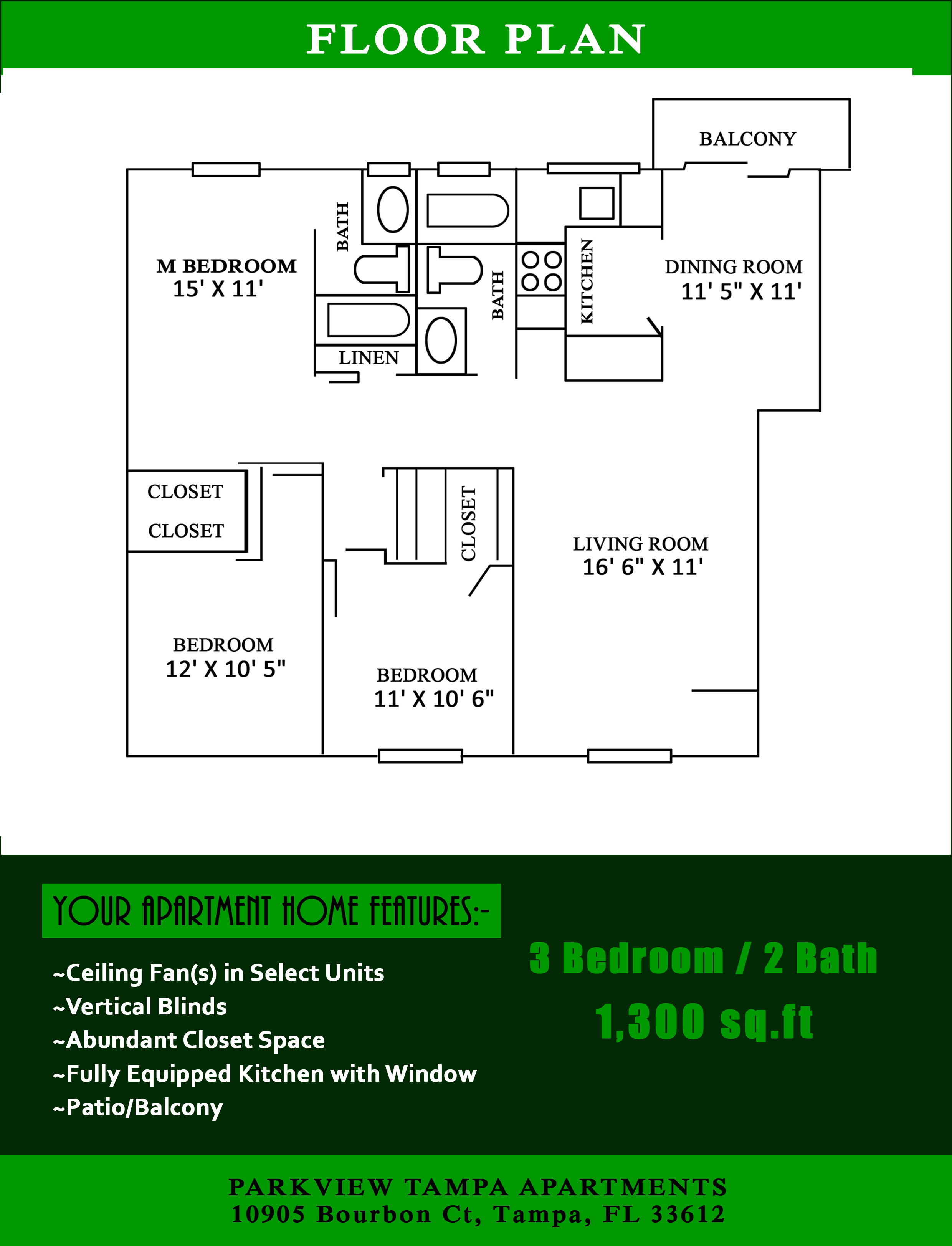 floor plan for three bedroom apartment